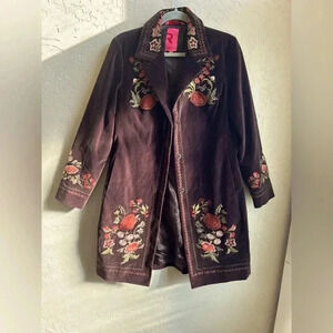 Radley velvet floral embroidered long line jacket sz.8 Y2k friends vintage retro
